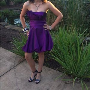 Bubble skirt purple prom dress
